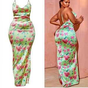 NWT PRETTYLITTLETHING Satin Cowl Neck Maxi Dress